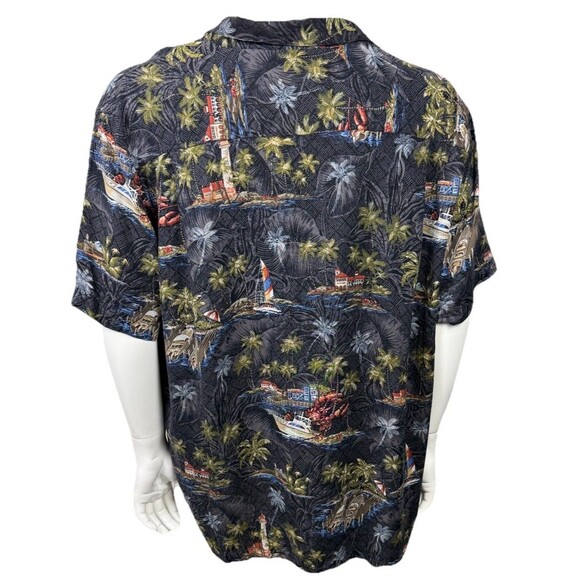 Vintage Y2K Batik Bay Hawaiian Shirt Blue Rayon Men XXL Palm Island Boat Lobster - Picture 2 of 4